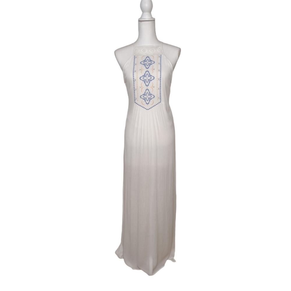 Women's White Criss Cross Back Maxi Dress Small